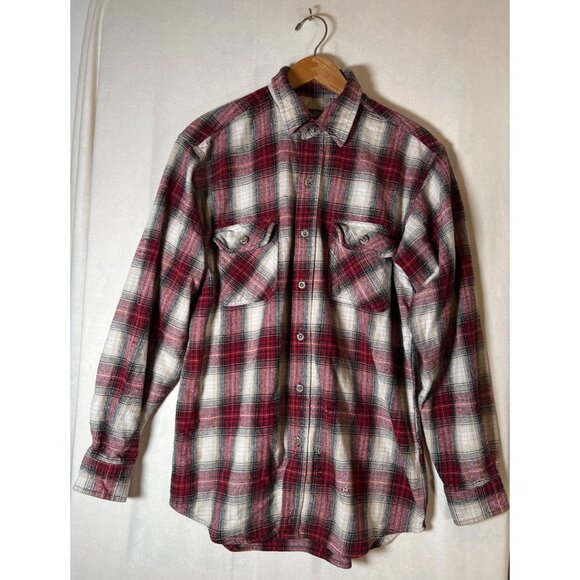VTG Field and Stream Mens Red Size LT Large TALL Shirt Flannel Plaid Distressed - Picture 8 of 16